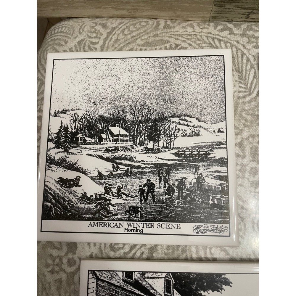 Vintage Currier Ives hot plates wall hanging American Winter Scene Village - Picture 2 of 6